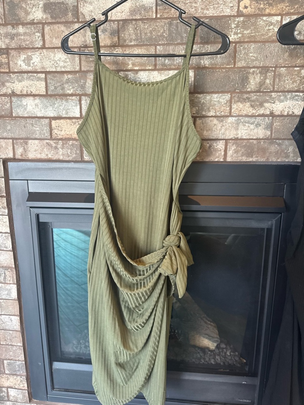Asymmetrical Olive Green Ribbed Knot Dress